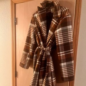 a new day Brown Plaid Pea Coat